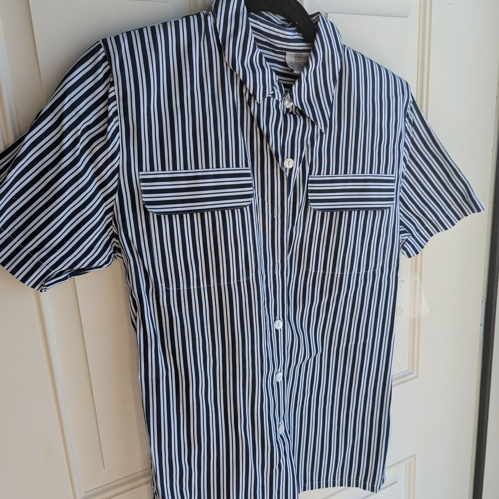 Petite -Small Chico Stylish Navy and White Striped Ladies buttoned Up Shirt